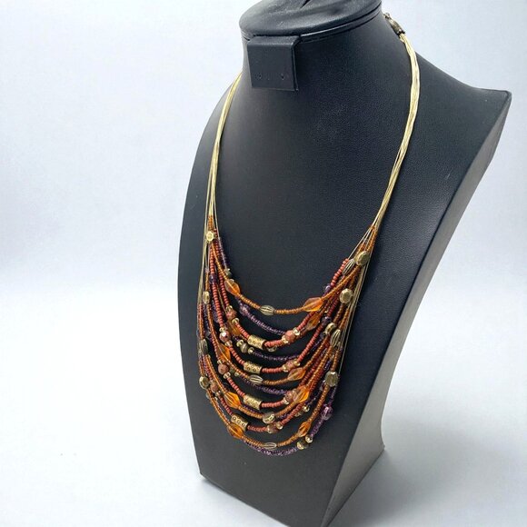 Multi-Strand Beaded Necklace With Amber & Brown Tones By Coldwater Creek 18" - Picture 3 of 5